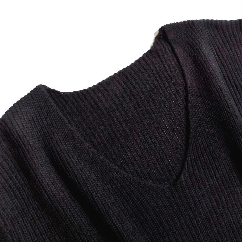 Women'S Slit Hem Drop Shoulder Sweater, New Autumn and Winter Knitted Top, Can Be Worn as a Skirt, One-Shoulder Sweater, Deep V-Neck Top, Personality Often Women'S Clothing，Engagement Bride Crewneck Sweatshirt