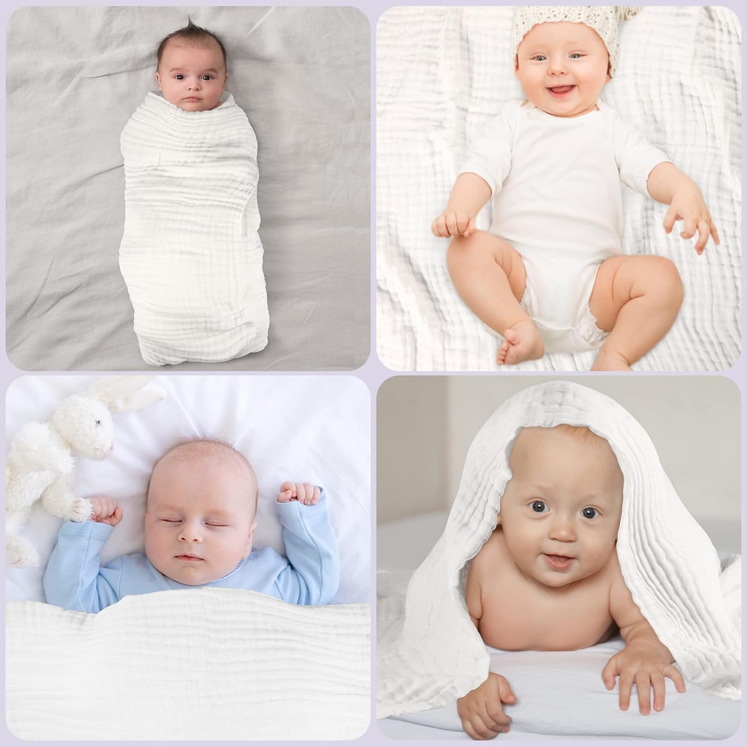 Baby Bath Towels, Super Soft Cotton Receiving Blanket for Baby'S Delicate Skin,2Pack Swaddle Blanket for Newborns Toddlers Boy Girl,Baby Registry as Shower (White+Blue)