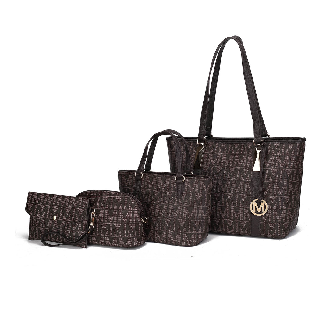 Marimar Women's 4-Piece Tote Bag Set with Pouch and Wristlet - Stylish Chocolate Brown by Mia K