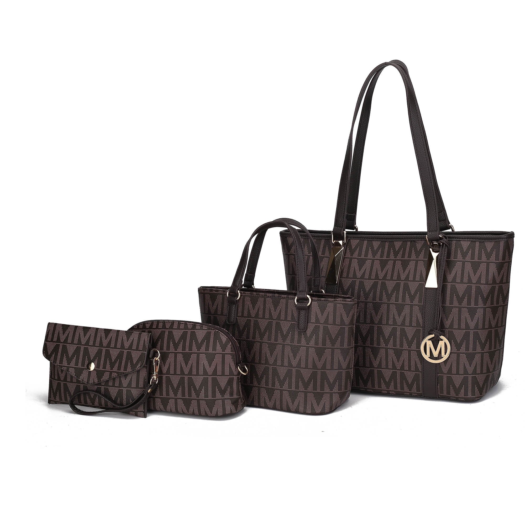 Marimar Women's 4-Piece Tote Bag Set with Pouch and Wristlet - Stylish Chocolate Brown by Mia K