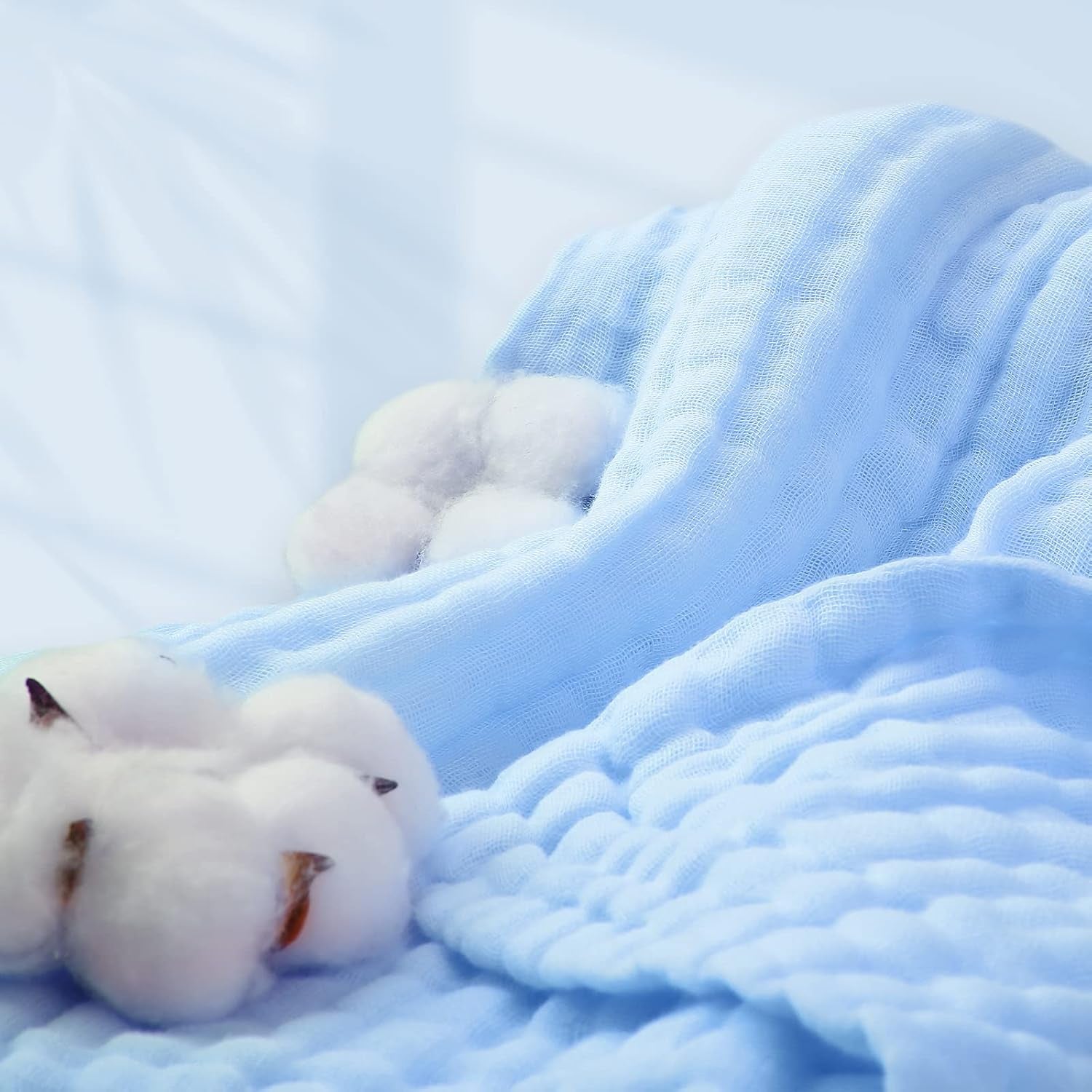 Baby Bath Towels, Super Soft Cotton Receiving Blanket for Baby'S Delicate Skin,2Pack Swaddle Blanket for Newborns Toddlers Boy Girl,Baby Registry as Shower (White+Blue)