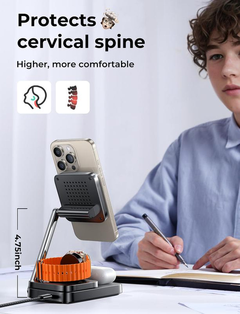 LISEN Foldable Sleek Design Charger 3 in 1 for Apple Magsafe Charger Stand Wireless Charger Iphone and Watch Charging Station for Multiple Devices for Apple with Iphone 15 Pro Max Airpods Apple Watch Perfect Gifts