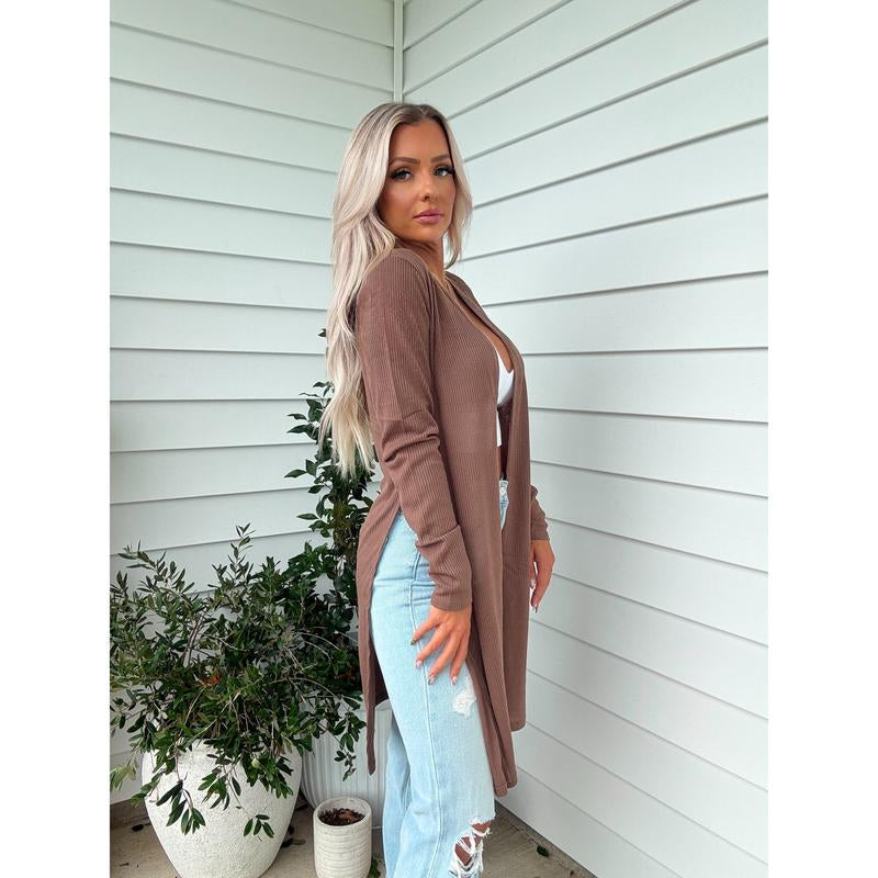 All You Need Ribbed Cardigan (Brown)