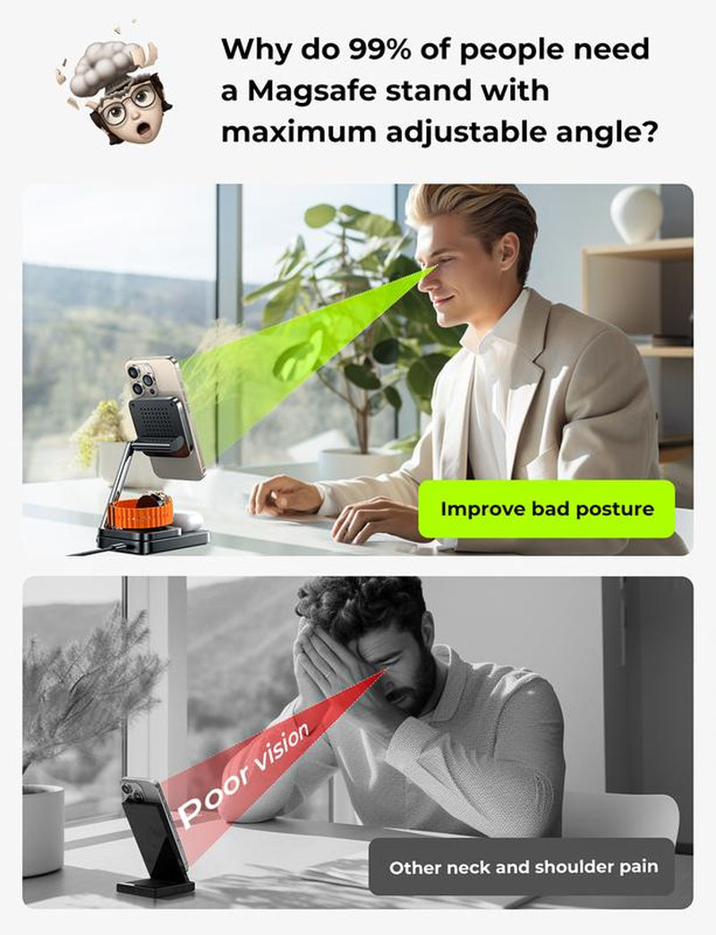 LISEN Foldable Sleek Design Charger 3 in 1 for Apple Magsafe Charger Stand Wireless Charger Iphone and Watch Charging Station for Multiple Devices for Apple with Iphone 15 Pro Max Airpods Apple Watch Perfect Gifts