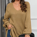 Women'S Slit Hem Drop Shoulder Sweater, New Autumn and Winter Knitted Top, Can Be Worn as a Skirt, One-Shoulder Sweater, Deep V-Neck Top, Personality Often Women'S Clothing，Engagement Bride Crewneck Sweatshirt