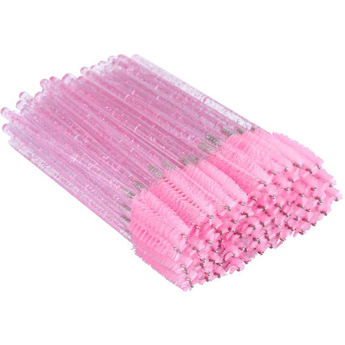 100PCS Eyelash Mascara Brushes, Disposable Lash Spoolies, Crystal Mascara Wands Makeup Kits for Eyelash Extensions and Eyebrow (Pink)