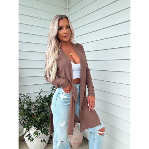 All You Need Ribbed Cardigan (Brown)